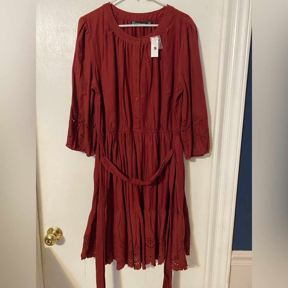 New York & Company Rust Long Sleeve Dress